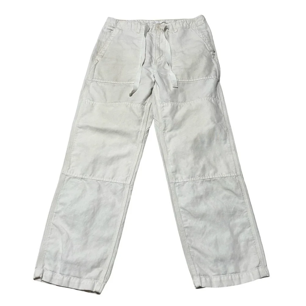Banana Republic Women's Baggy Linen Blend Pants Ivory‎ *Stained* Size 33 x 29